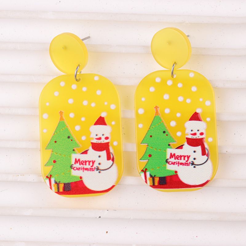 Nieuwjaarsrendier Kerstboom Sneeuwpop Acryl Studs Geometrische Druppel Oorbellen Sieraden Voor Vrouwen_voghion.com