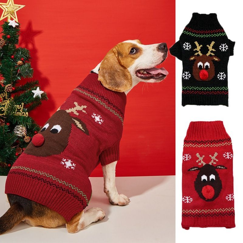 Christmas pet Clothing Red Nose Deer pet sweater Poodle Teddy Small medium large dog sweater_voghion.com