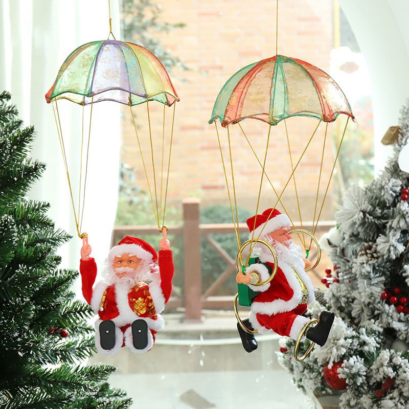 Brinquedo de paraquedas de Papai Noel voador de Natal – Decoração de queda com motor elétrico, presente festivo para crianças e festas de fim de ano_voghion.com