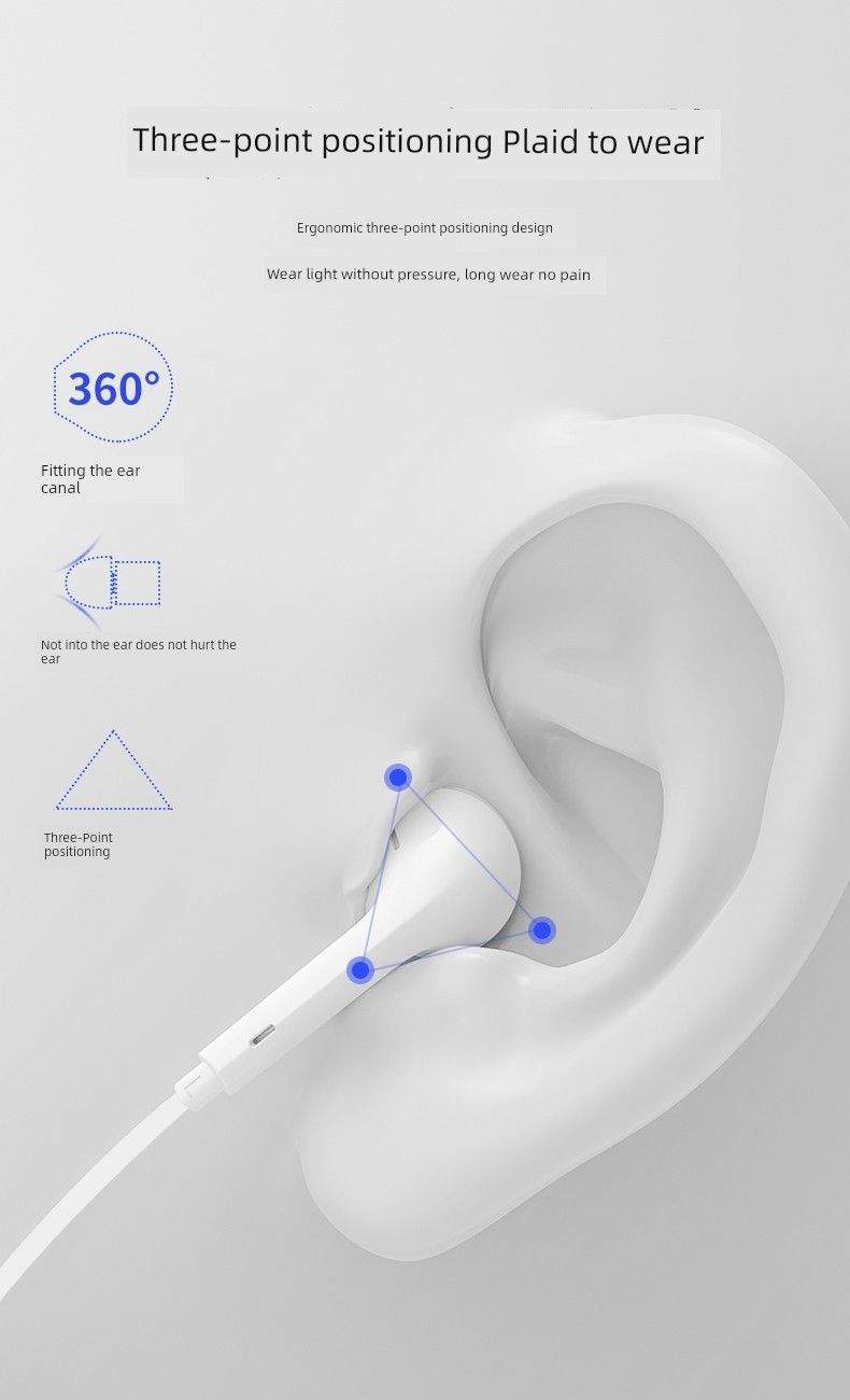 Auriculares con cable de 3,5 mm con control por cable, tipo C, interfaz plana con banda de sujeción, intraaural, cabeza redonda_voghion.com