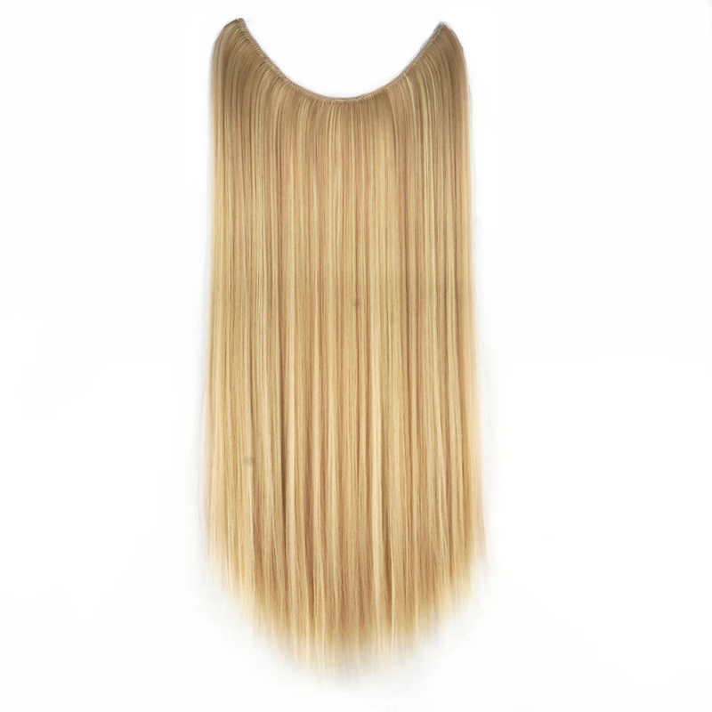26 Tommer Lang Lige Grå Sort Blond Syntetisk Extensions Fish Line Halo Invisible Hairpiece Hårtilbehør_voghion.com