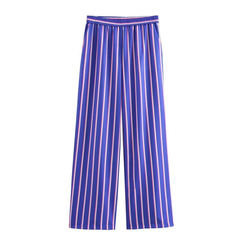 Women's 2024 summer new striped loose shirt straight leg pants set_voghion.com