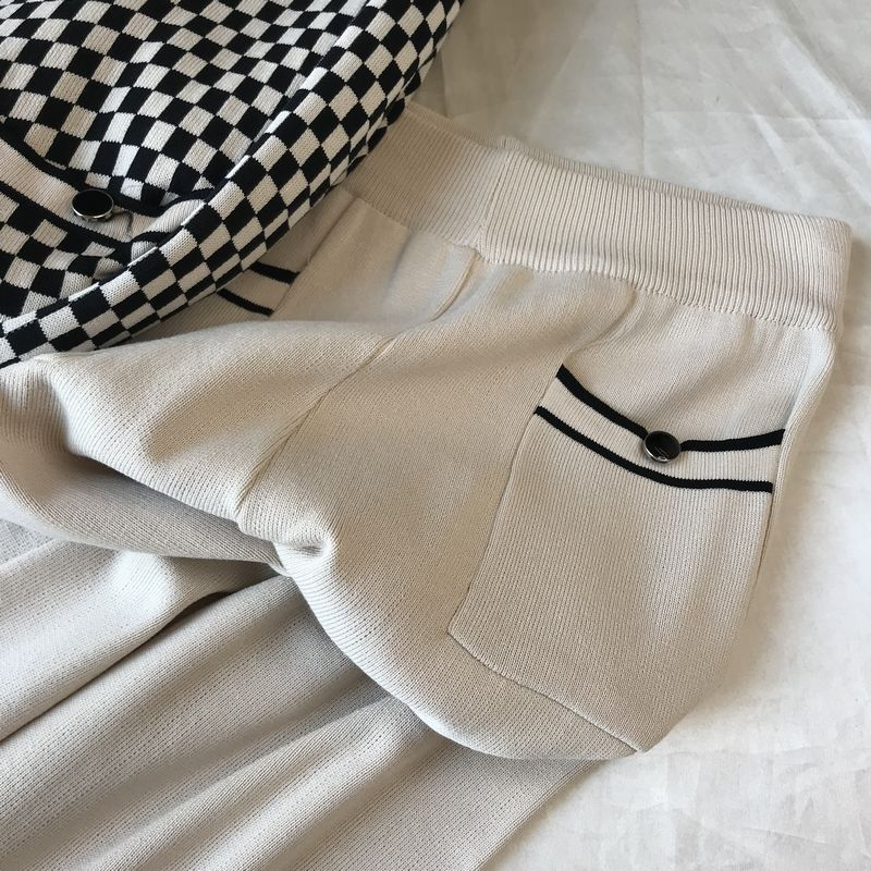 Dameskleding Tweedelige set voor kleine mensen in de herfst met een hoogstaand pak Kleine geurige stijl Wijde broek_voghion.com