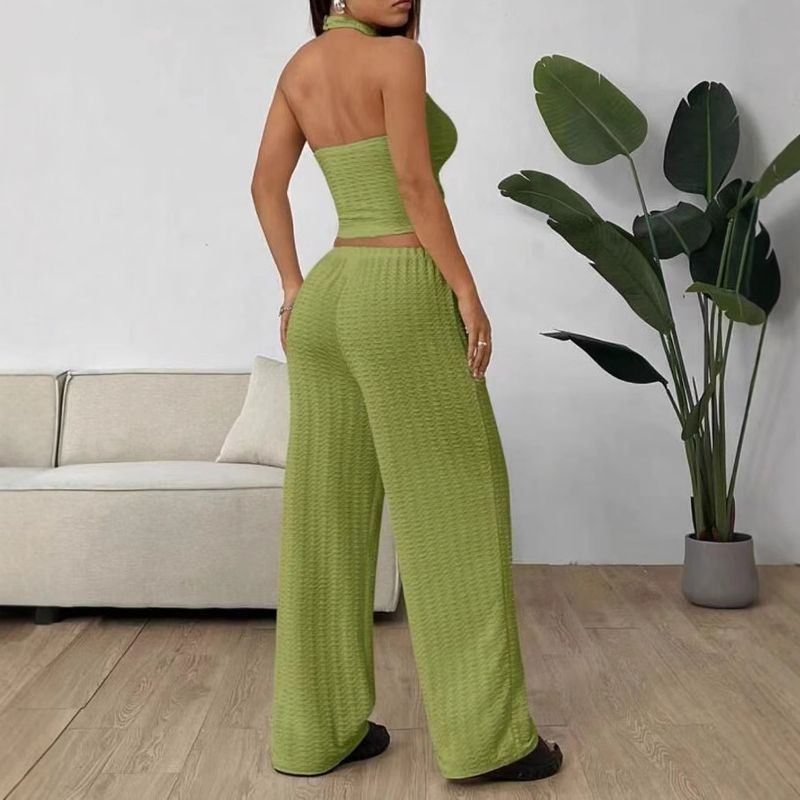 Women's Clothing 2025 Summer Strapless Backless Sexy Top Elastic Waist Comfortable Long Pants Set_voghion.com