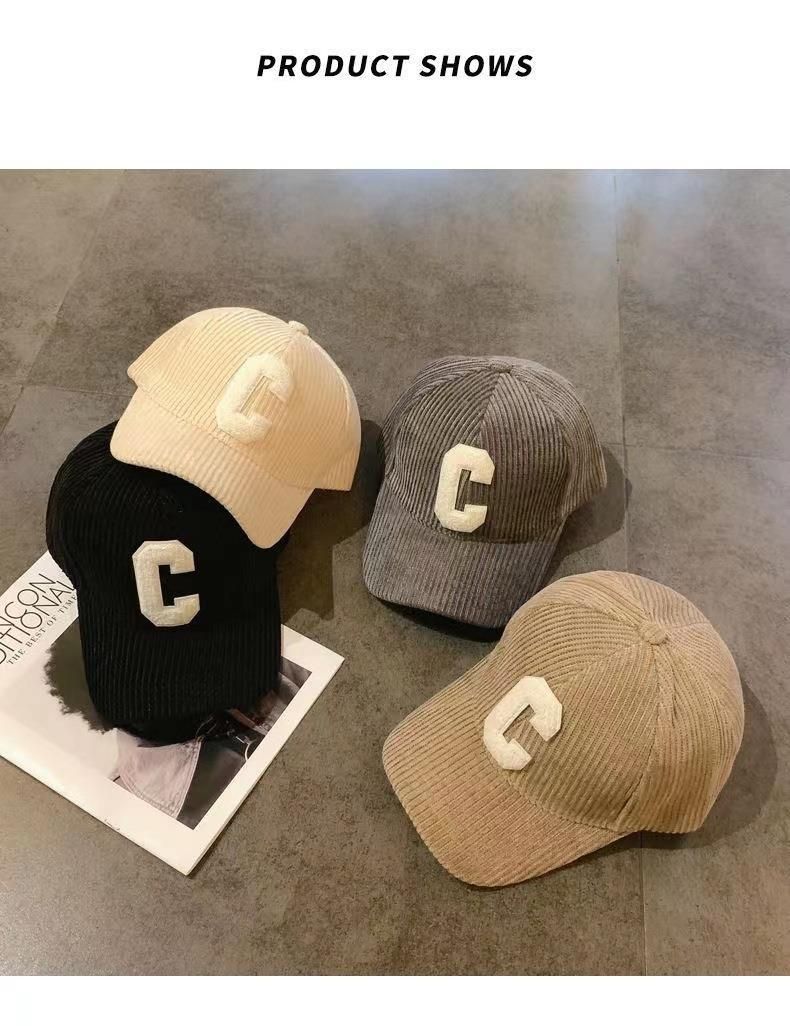 Klassische Cord-Baseballkappe – Unisex-Dad-Cap mit gesticktem „C“, sportlicher Retro-Stil für Damen und Herren_voghion.com