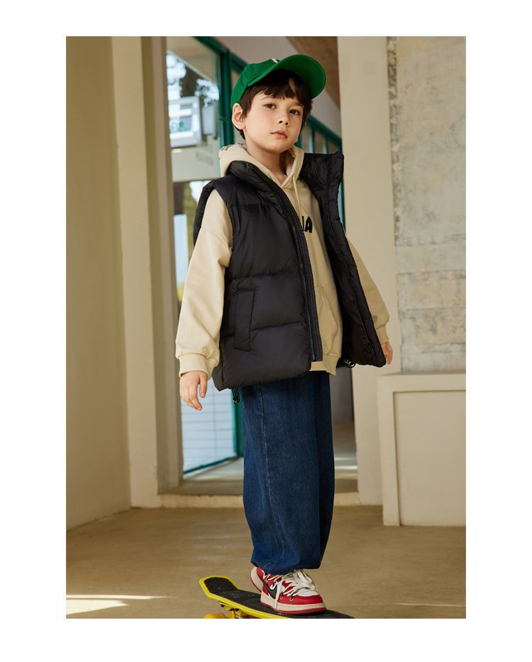 Gilet imbottito in stile coreano per bambini – Caldo gilet invernale imbottito per ragazzi e ragazze (120-170 cm, nero/bianco)_voghion.com