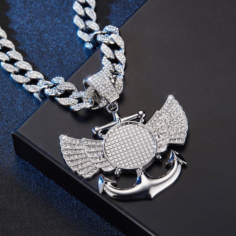 Photo Frame Wings Anchor Full Diamond Creative Design Alloy Rhinestone Cuban Chain Pendant Hip Hop Accessories_voghion.com