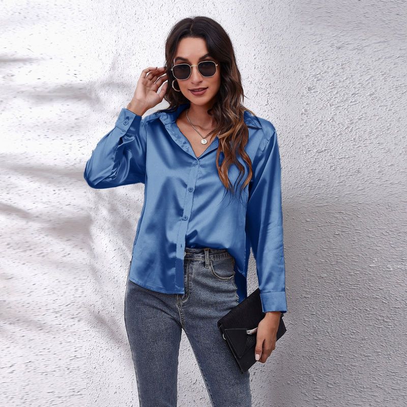 Women's clothing color D shirt satin silk imitation long sleeve shirt_voghion.com