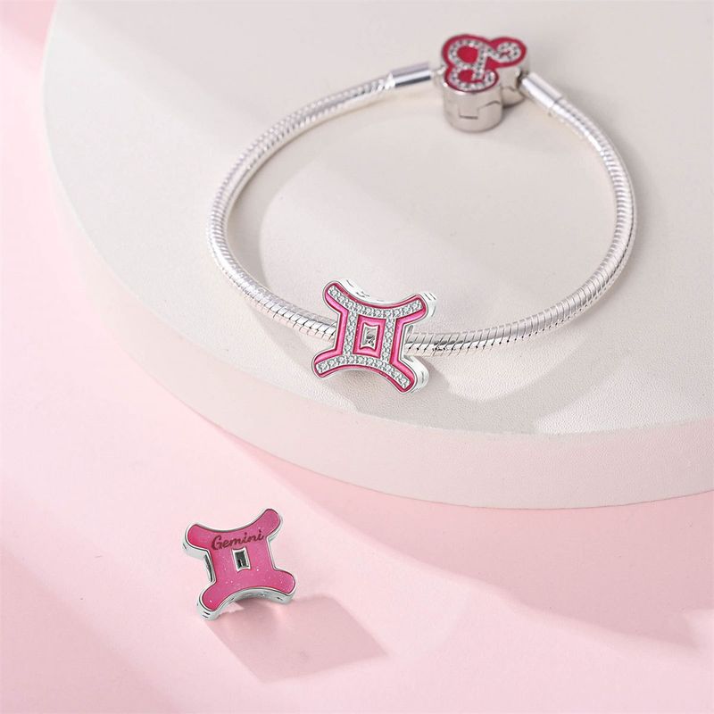 Damenschmuck, süße rosa Perlen mit zwölf Sternbildern, dekorative Perlen, DIY-Schmuckzubehör, Armband, weißes Kupfer, versilbert_voghion.com