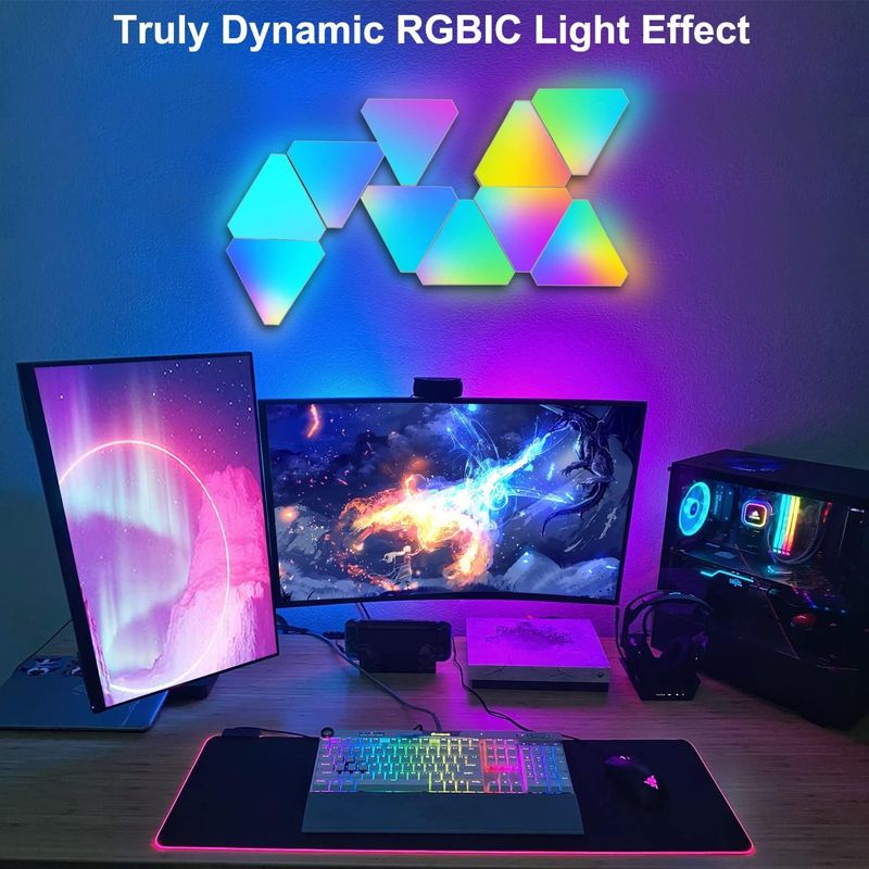 10-Pack Touch Sensitive Modular Triangle Wall Lights With Remote Intelligent Triangular Quantum Lamp RGB Color App Control Music Sync_voghion.com