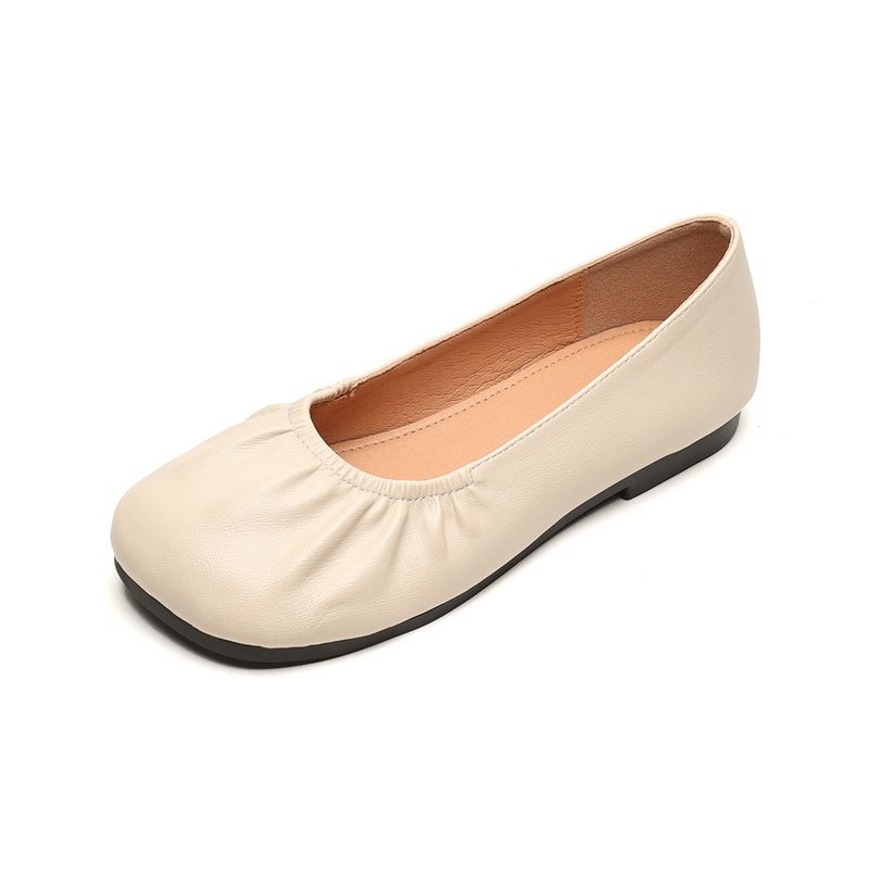 Square Head Single Shoes Women's Flat Bottom One Pedal Retro Grandma Shoes Soft Sole Shallow Mouth Commuting Women's Shoes_voghion.com