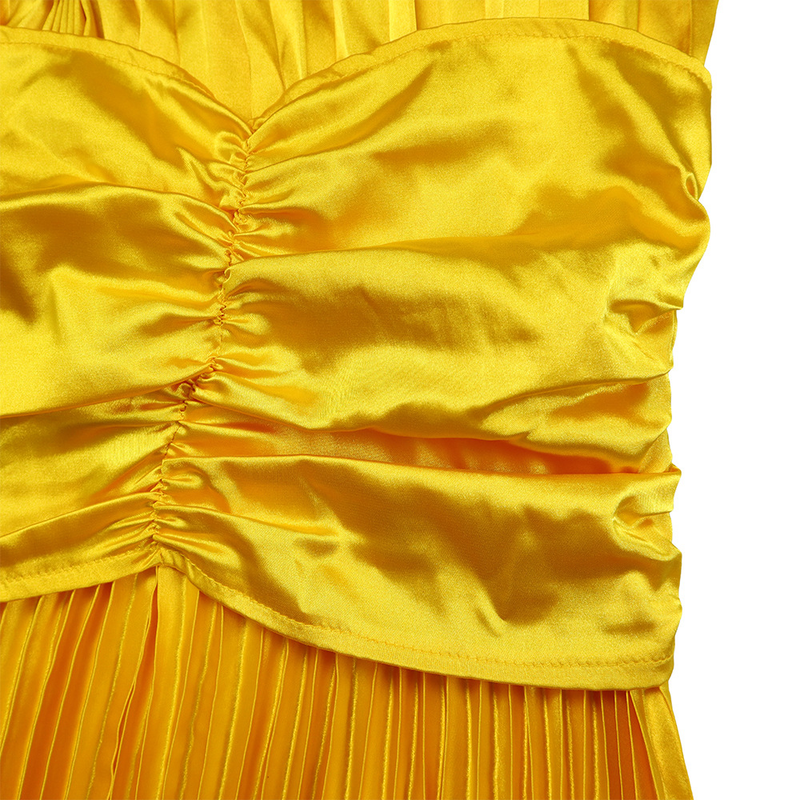 women's clothing new one-shoulder pleated long skirt oblique collar waist dress _voghion.com