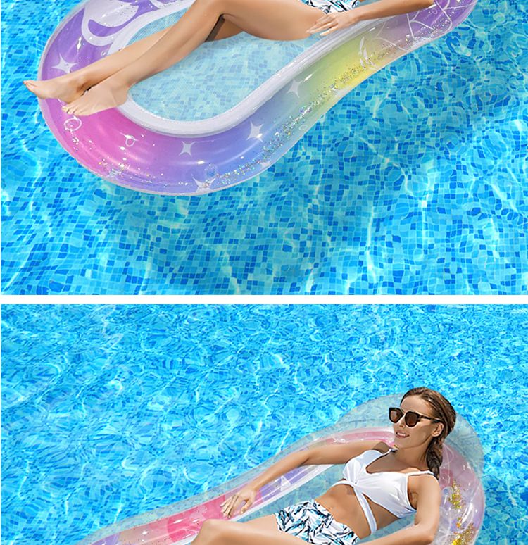 Gradient Transparent Mesh Floating Bed With Foldable Backrest - Inflatable Lounge Chair For Pool & Lake (Quick-Dry Heavy-Duty PVC Portable Design)_voghion.com
