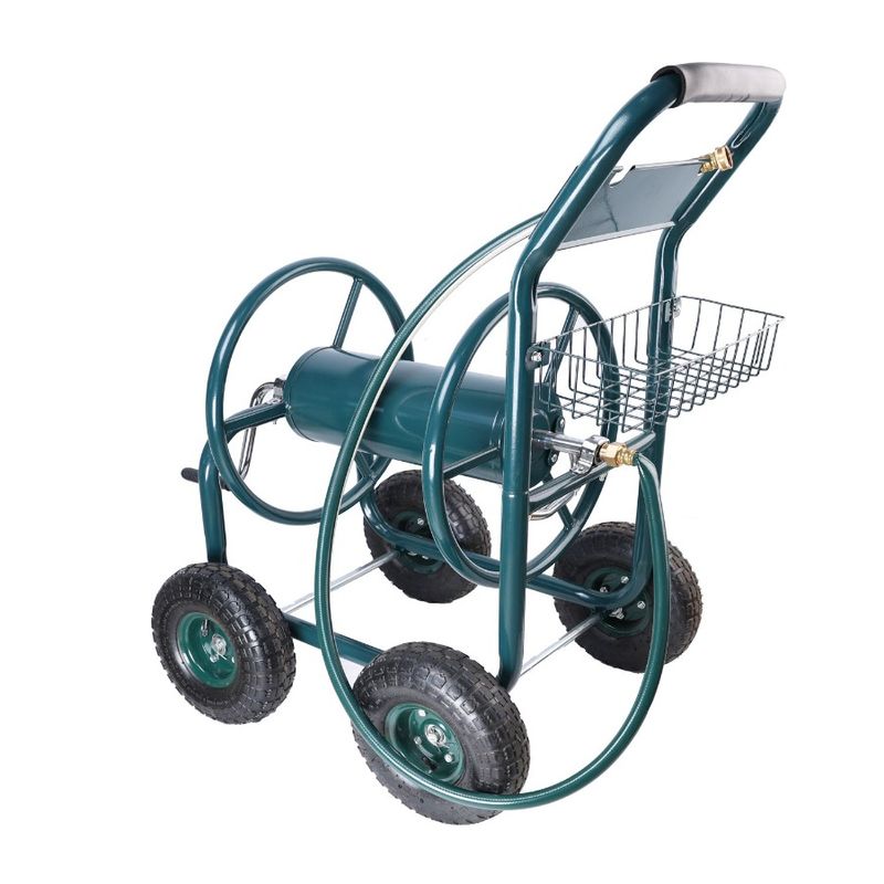 Rust Hose Cart Portable Resistant Water Garden Hose Reel Holder Garden Wheels Cart Storage With 4 Basket Hose Reel Heavy Duty_voghion.com