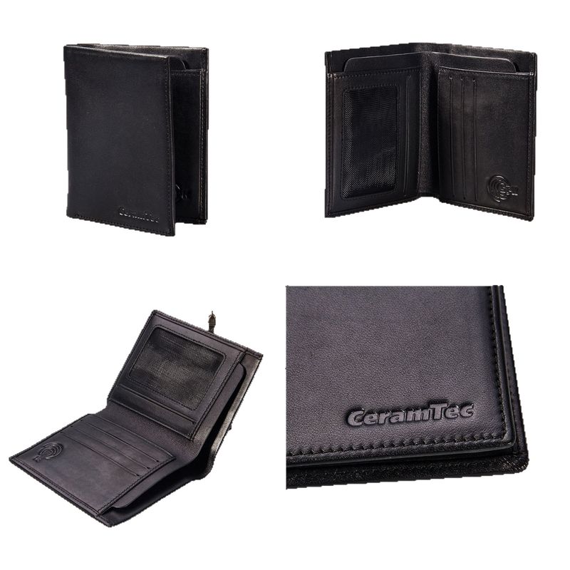 Cartera de cera de aceite de doble pliegue vertical de PU negra de gran venta personalizable_voghion.com