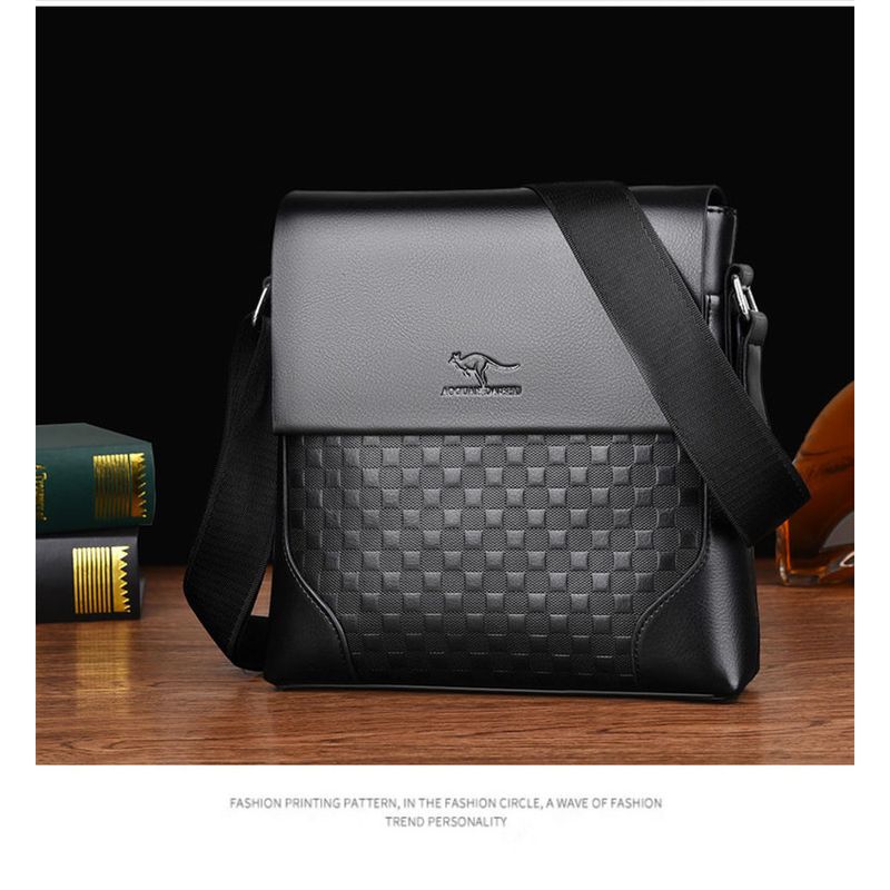 Men's checkered men's crossbody vertical casual high-end single shoulder bag, business briefcase, large capacity_voghion.com