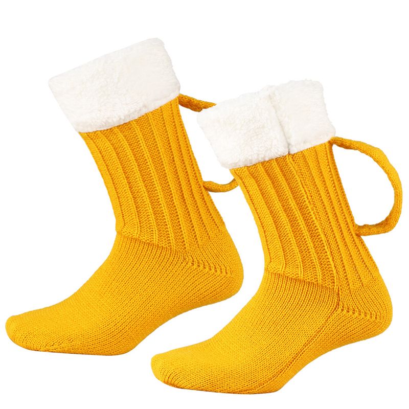 Chaussettes unisexes en laine mi-tube Chaussettes de bière créatives 3D Couvre-pieds tricotés Chaussettes de Noël Chaussettes de sol Chaussettes de bière chaudes_voghion.com