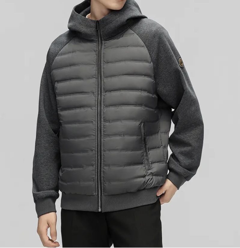 Stable goose down+warm men's hooded lightweight hoodie down jacket 2024 winter new item splicing_voghion.com