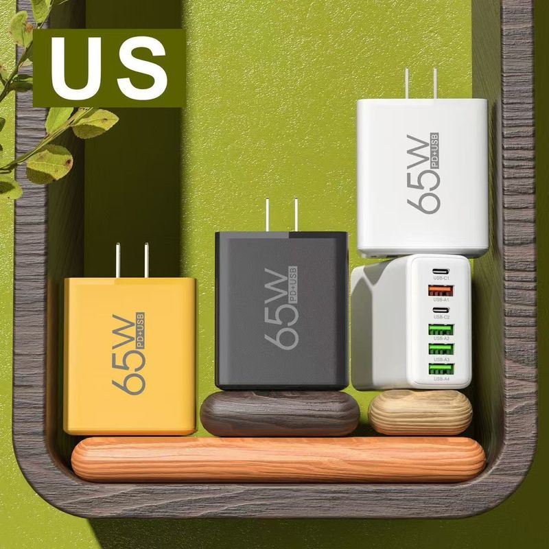 65W 6-Port Fast Charger With Dual PD Type-C & 4 USB Ports – Universal GaN Wall Charger For IPhone, Samsung, IPad, Laptops (US/EU/UK Plug Options)_voghion.com