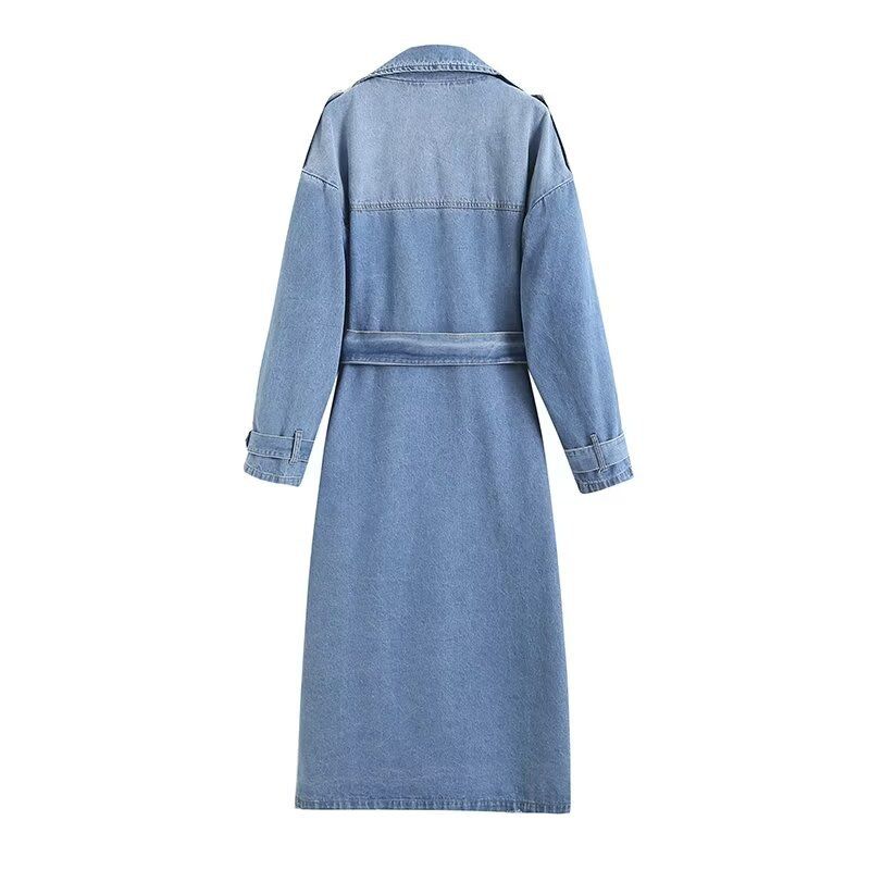 Women's Spring And Autumn New Loose Double-Breasted Belted Denim Trench Coat British Style_voghion.com