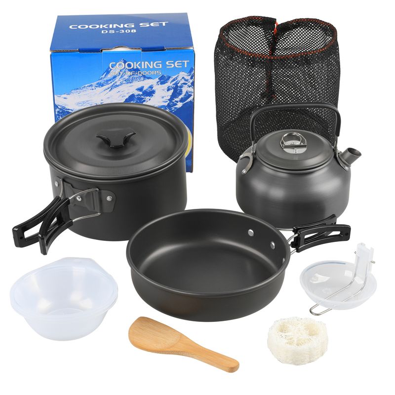 Outdoor Teapot Set With Accessories DS 308 Pot Set Combination Alumina Material Portable Camping Pot Set Teapot_voghion.com