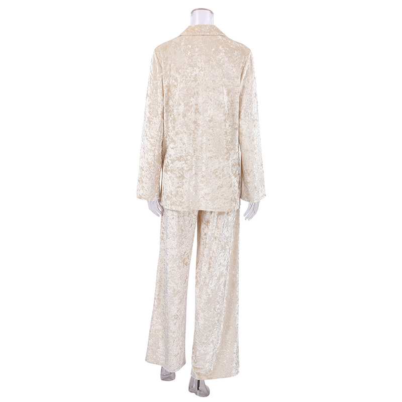 Women's clothing gold diamond velvet pajamas long sleeve trousers two sets warm thick velvet_voghion.com