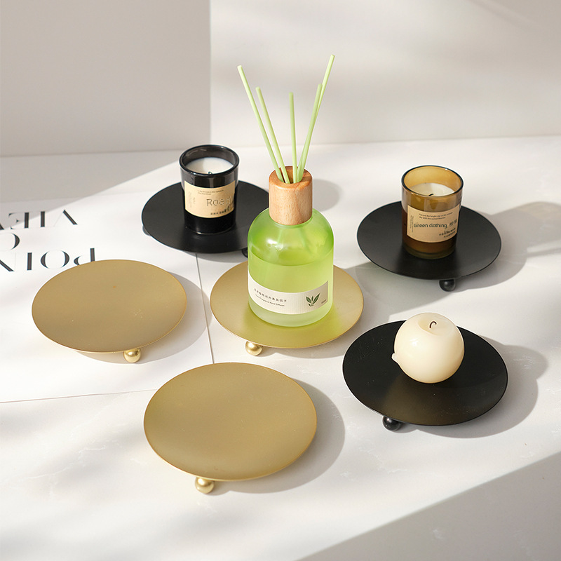 Estilo nórdico redondo aromaterapia castiçal luz luxo casa mesa bandeja criativo ornamentos redondos ins decorações de quarto_voghion.com