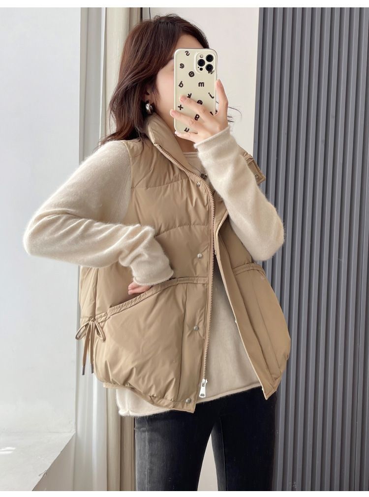 Gilet matelassé pour femme – Motif 3D et col montant zippé (Indispensable pour superposer les vêtements d'hiver légers)_voghion.com