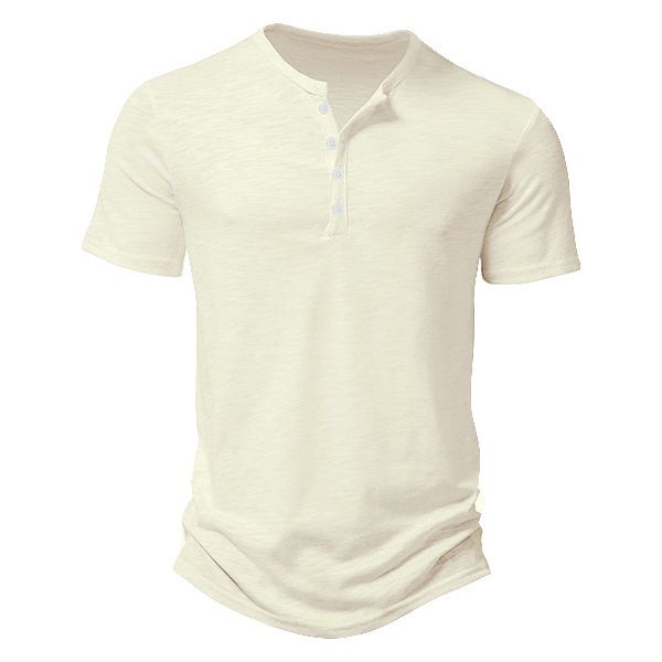 Maglietta a maniche corte slim tinta unita casual da uomo, con nodo in bambù e fibbia Henry, estate 2025, di qualità imbattibile._voghion.com