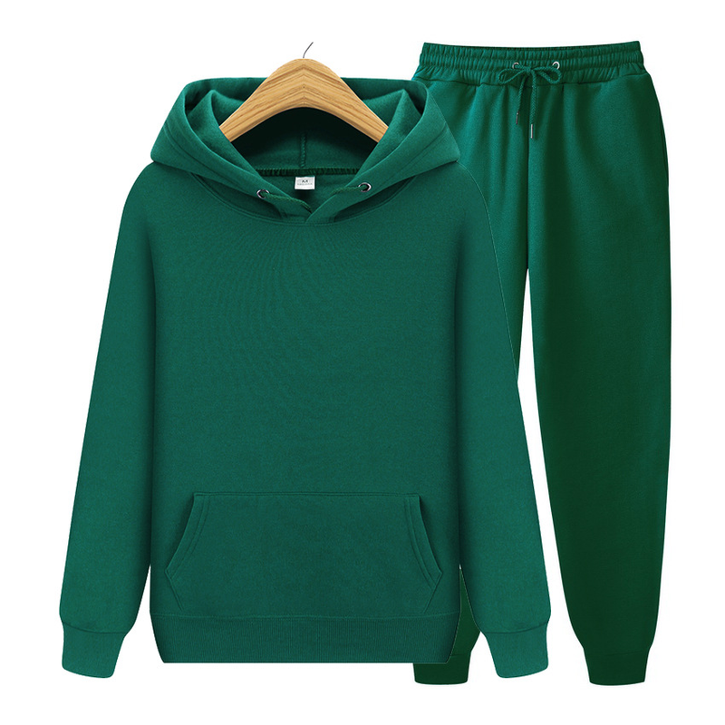 Abbigliamento da uomo Set di due pezzi con cappuccio, felpa e pantaloni della tuta, tinta unita_voghion.com