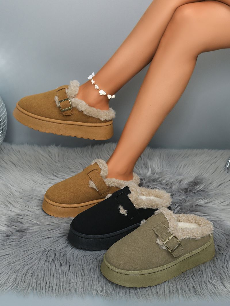 Obcokrajowe duże platformy z grubej podeszwy futrzane buty dla kobiet 2024 zima nowy styl outdoor okrągłe palce ciepłe plus aksamitne codzienne bawełniane buty_voghion.com