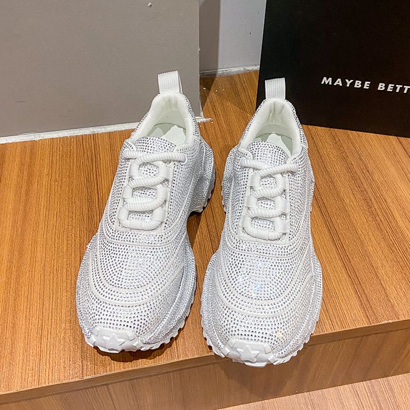 Modische Damen-Sneaker mit Strasssteinen – klobige Plateauschuhe für mehr Körpergröße, atmungsaktives Obermaterial aus PU, lässige und trendige Low-Top-Schnürschuhe_voghion.com