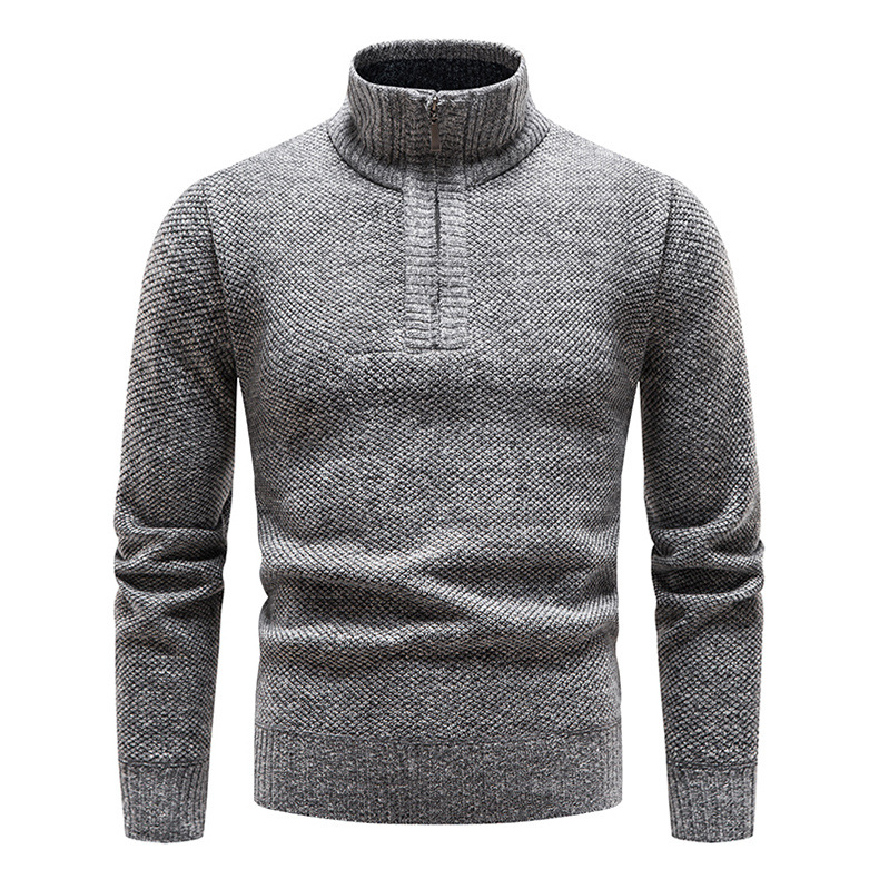 2023 new autumn and winter plus velvet men's large size half turtleneck sweater men's zipper sweater wholesale_voghion.com