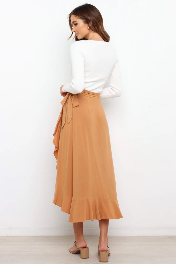 Jupe une pièce à lacets pour femmes, jupe irrégulière de couleur unie_voghion.com