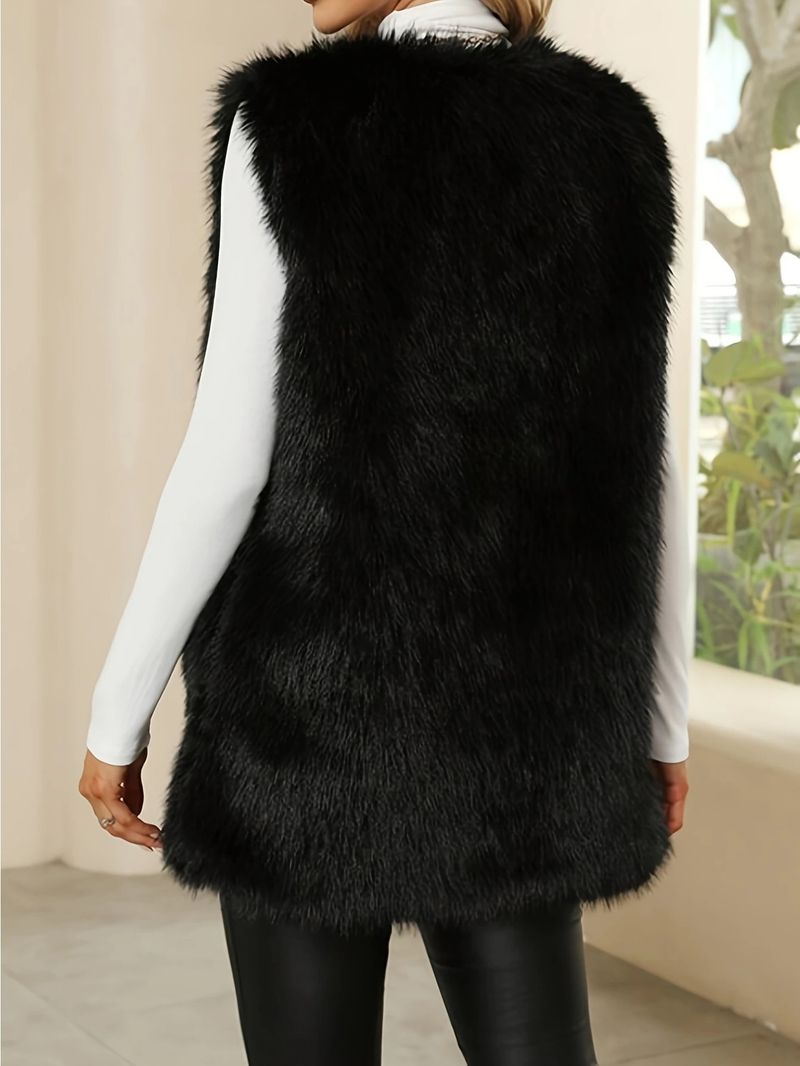 Women's Clothing Women's Solid Faux Fur Vest Sleeveless Winter Coat Non-Stretch Button Front Vest W0125_voghion.com