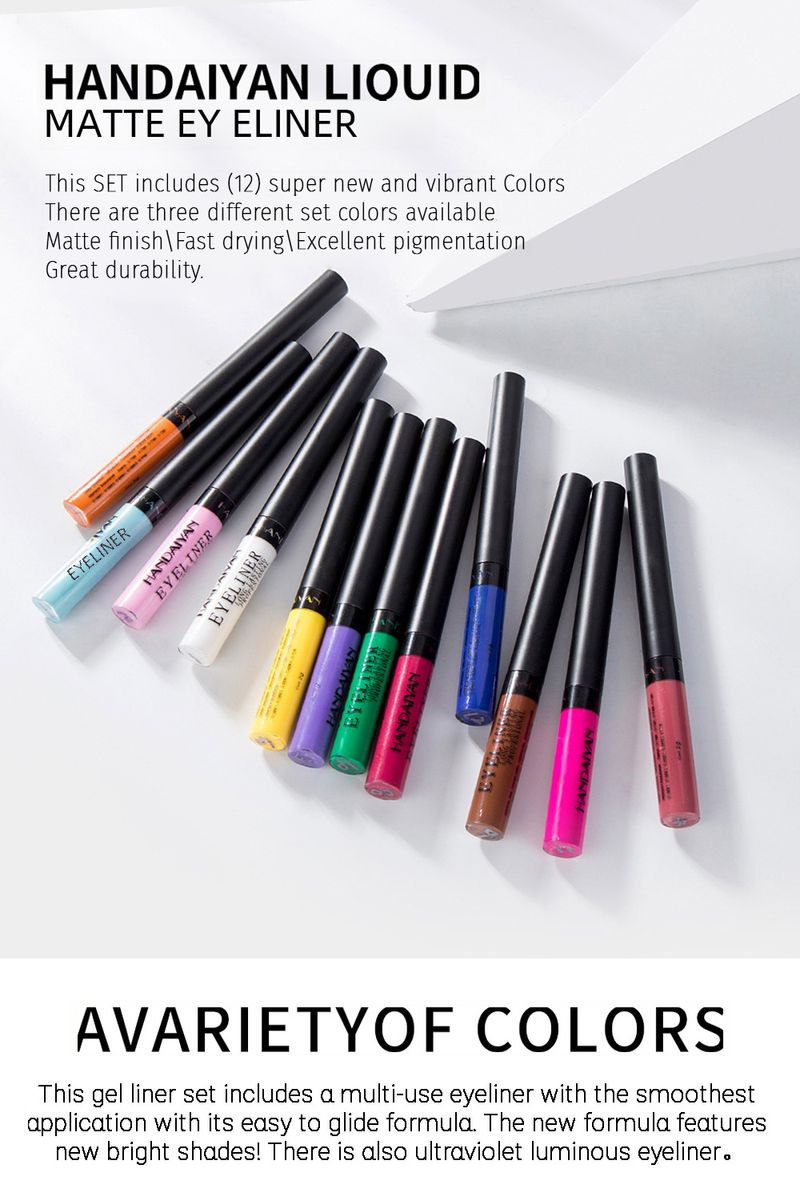 eyeliner opaco ad asciugatura rapida, resistente, non sbiadisce, fluorescente UV, set da 12 colori_voghion.com