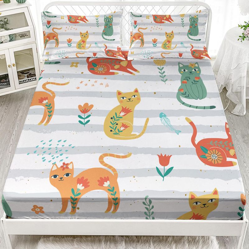 Set di lenzuola con stampa digitale, tre pezzi, motivo gatto animale_voghion.com