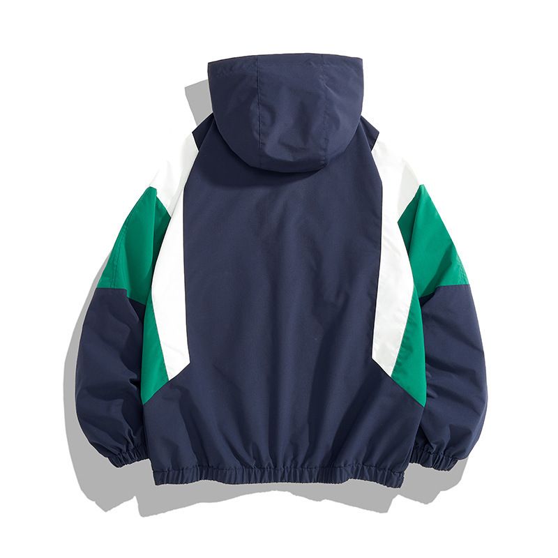 Giacca da corsa ampia con cappuccio color block, alla moda, da uomo, per ragazzi, primavera-autunno, 2024_voghion.com