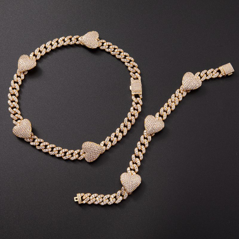 Collana con catena cubana a forma di cuore in zirconia cubica, stile hip hop, da uomo e da donna, girocollo micro pavé da 10 mm per uno stile street alla moda._voghion.com