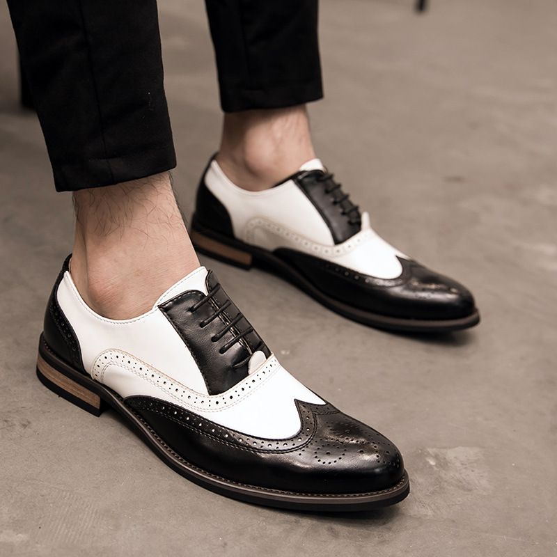 Nuove scarpe brogue in pelle color-block in stile coreano, invernali, casual, di grandi dimensioni, con rialzo in altezza, a punta, da uomo, formali_voghion.com