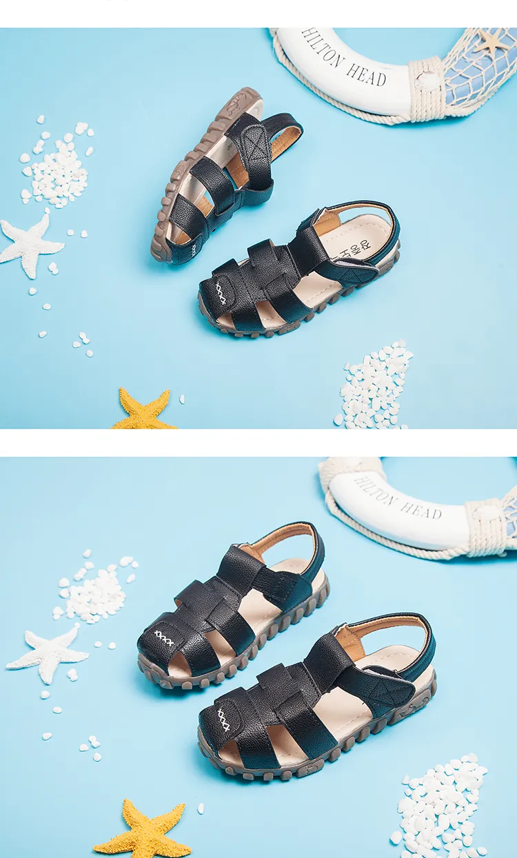 Summer Children Shoes Closed Toe Toddler Boys Leather Cut-outs Breathable Beach Sandalia Infantil Kids Sandals Comfort_voghion.com