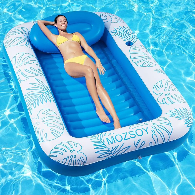 Nadmuchiwany podwójny pływający rząd dla dorosłych świecący pierścień do pływania LED Solar Luminous Tanning Pool Niebieski liść klonu Pływające łóżko_voghion.com