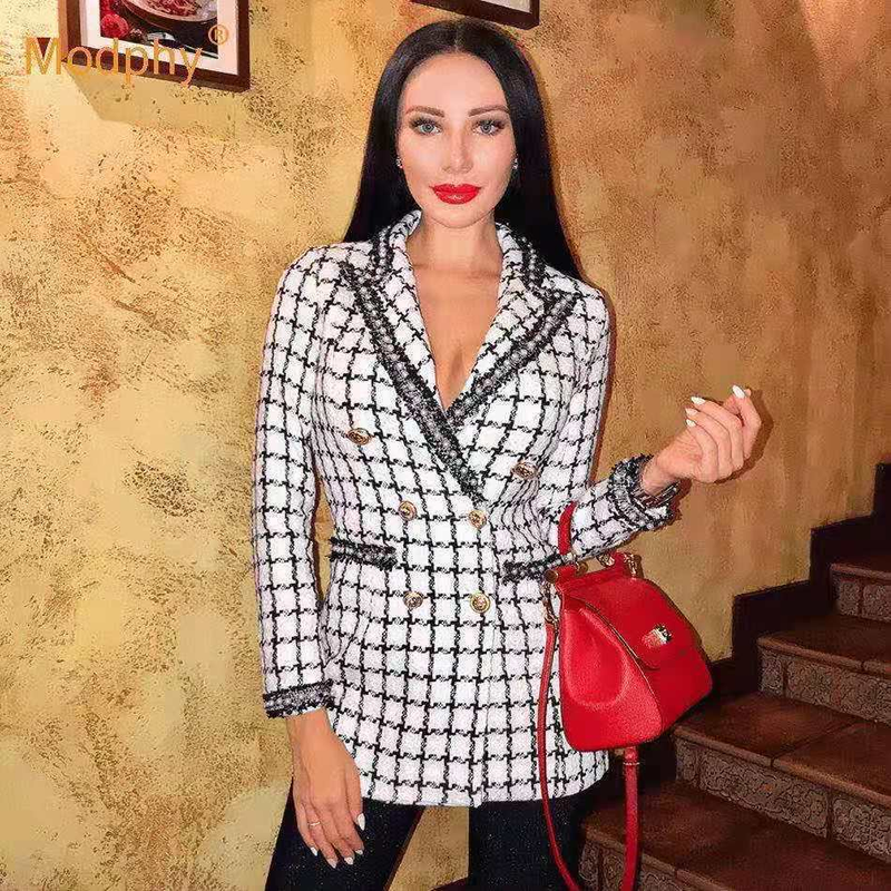 Abito da donna con perline a quadretti bianchi e neri dal design esclusivo INS consigliato dalle celebrità di Internet per l'autunno_voghion.com