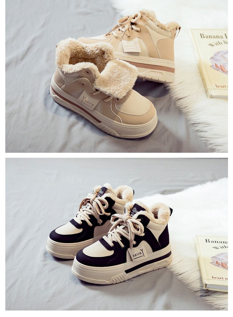 Fleece-Lined Thickened High-Top 2024 Warm Snow Boots Women's Versatile New Thick-Soled Winter Cotton Shoes_voghion.com