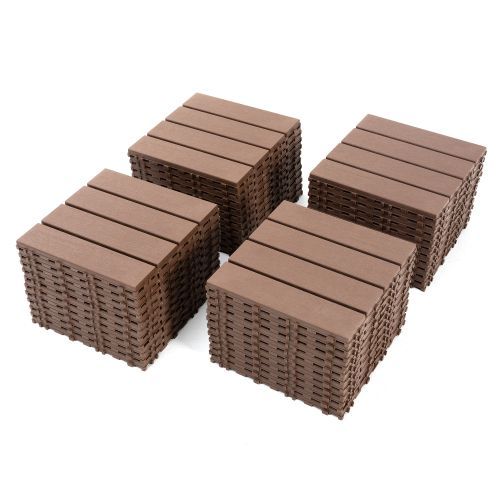 Plastic Interlocking Deck Tiles,44 Pack Patio Deck Tiles,12"x12" Square Waterproof Outdoor All Weather Use, Patio Decking Tiles For Poolside Balcony Backyard, Brown_voghion.com