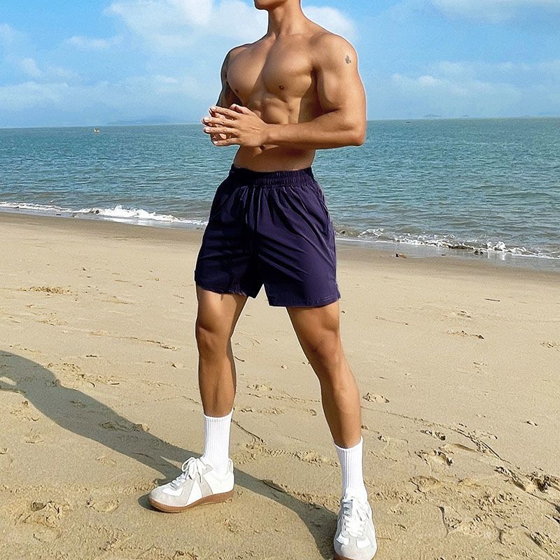 Atmungsaktive, dünne, lockere und bequeme Sportshorts für Herren, Lauftraining, Fitness, schnelltrocknend, dreiviertellang, für den Sommer_voghion.com