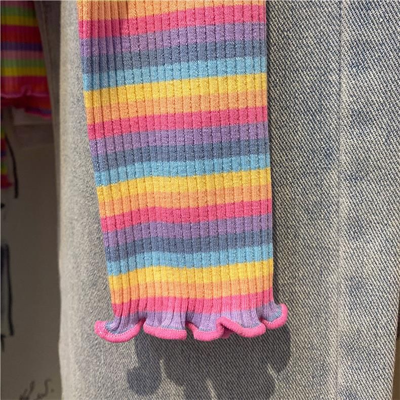 339 # Ženska črtasta majica z dolgimi rokavi iz čistega bombaža, notranja spodnja majica z majhno velikostjo, zunanja majica za zgodnjo pomlad in jesen_voghion.com