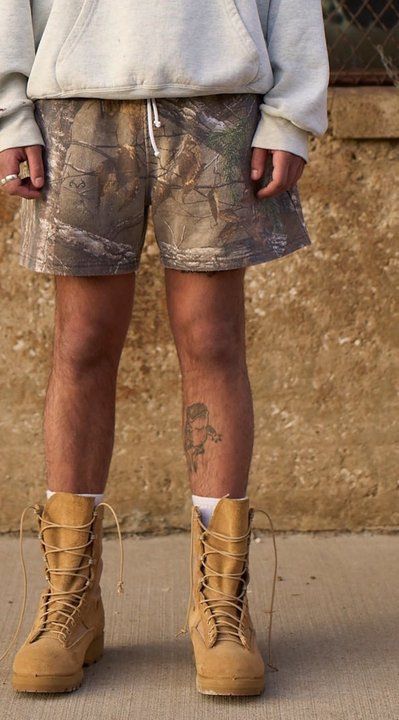 Men's Clothing Summer New Men's Digital Print Shorts Camouflage Tree Branch Print Black Drawstring Pocket Casual Shorts For Men And Women_voghion.com
