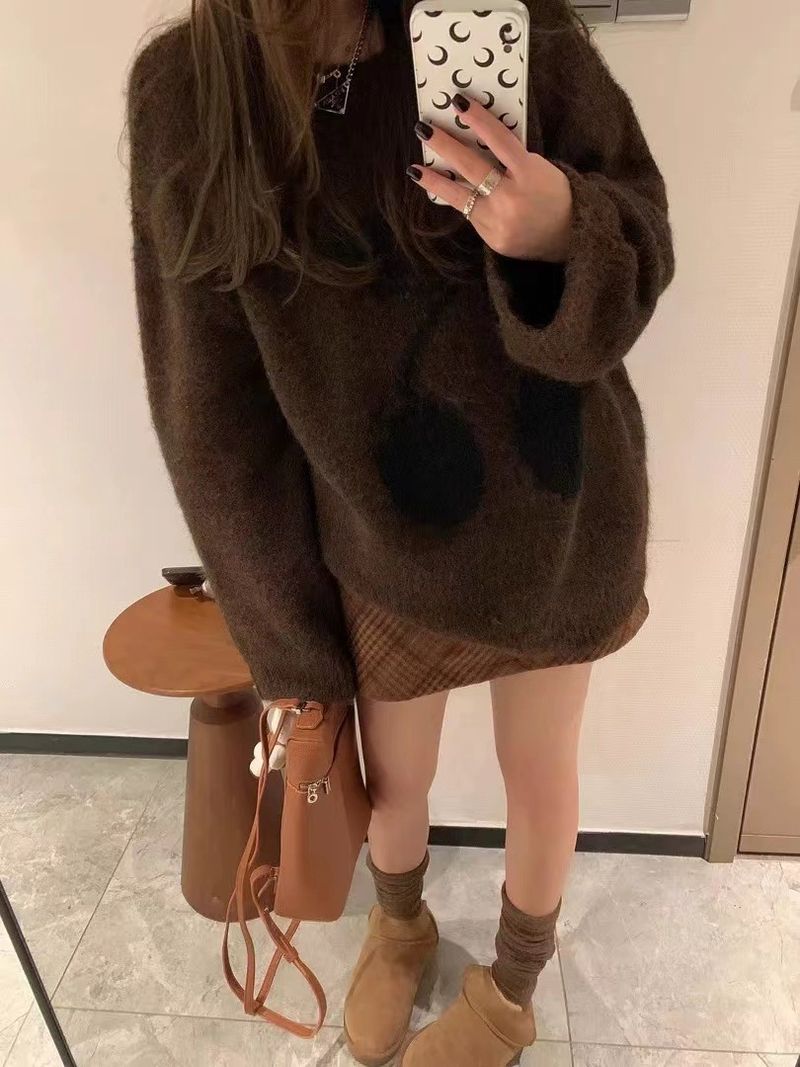 Niche Design Embroidered Loose Lazy Style Wool Sweater Women's Base Layer Autumn Winter New Knitted Top_voghion.com