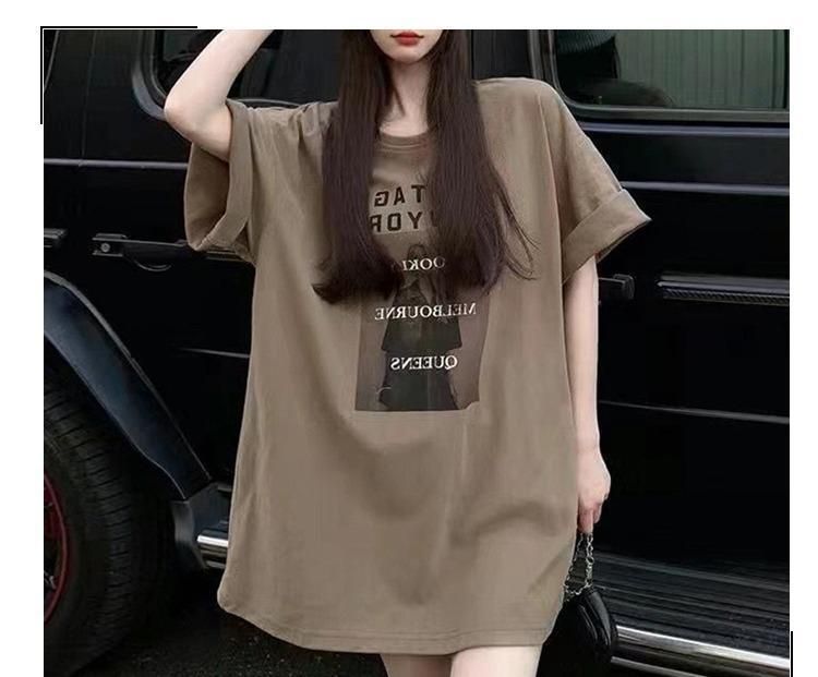 Mädchen-T-Shirt in Midi-Länge für Damen, Sommer 2025, Buchstaben-Shorts, Trendiges Unterhemd, Lockeres Kurzarm-Top_voghion.com